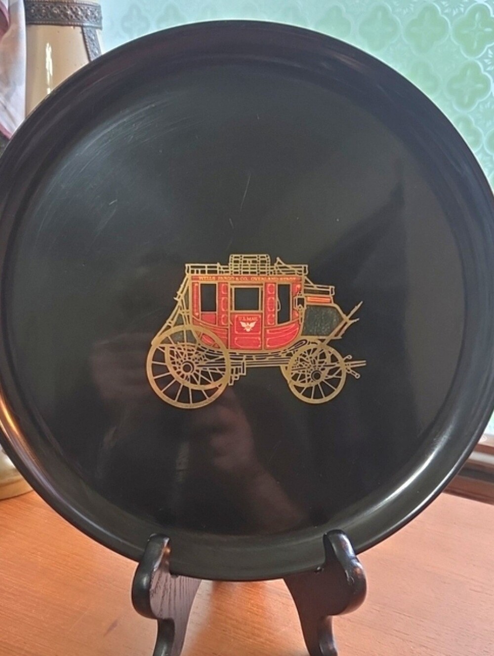 Vintage 1960's Couroc of Monte Decorative Tray with Gold & Red Stagecoach